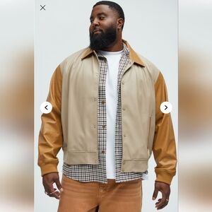 The Only Contrast Faux Leather Jacket. Men's Tan and Brown Jacket